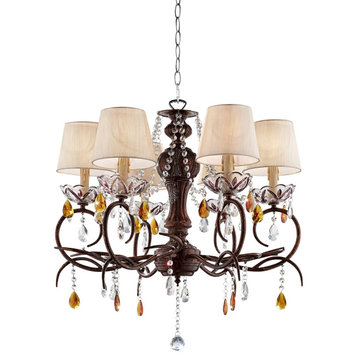 Burnished Bronze Hanging Ceiling Lamp With Clear and Amber Crystals