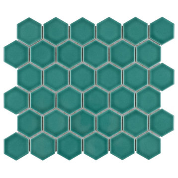 Tribeca 2" Hex Glossy Jade Porcelain Floor and Wall Tile