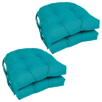 16" Solid Twill U-shaped Tufted Chair Cushions, Set of 4, Aqua