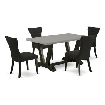 V696Ga124-5, 5-Piece Dining Set, 4 Chairs and Cement Table Top, Black