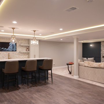 Finished Basement with Bar and Accent Wall in Commerce Twp., MI