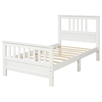Classic Bed Frame, Pine Wood Construction With Slat Support, Twin