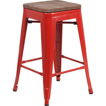 Flash Furniture 24" Backless Red Metal Counter Ht. Stool - CH-31320-24-RED-WD-GG
