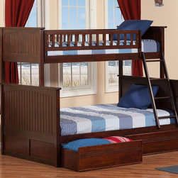 Nantucket Twin over Full Bunk Bed with Flat Panel Drawers | Antique Walnut - Bunk Beds
