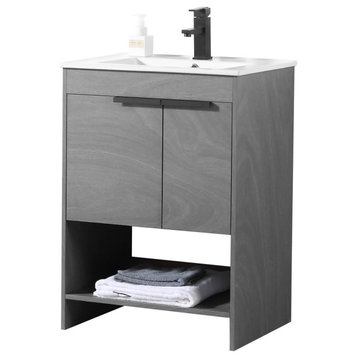 Phoenix Bath Vanity With Ceramic Sink Full assembly Required, Classic Grey, 24"