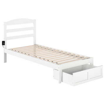 Warren Twin Extra Long Bed With Foot Drawer, White
