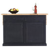 Island with Flip-Up Top and Two Drawers in Antique Black (Bright White)