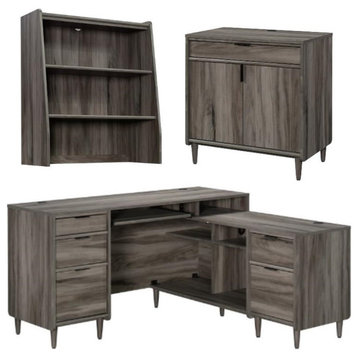 Home Square 3-Piece Set with L-Shaped Desk Base Storage Cabinet & Library Hutch