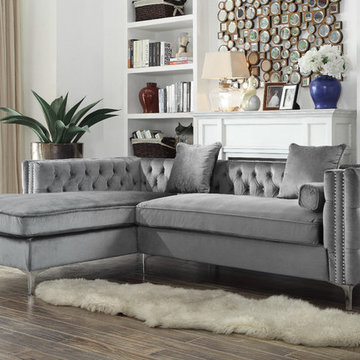 Chic Home Da Vinci Left Facing Sectional Sofa, Gray Velvet