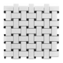 Stone Center Corp - Thassos White Marble Basketweave Mosaic Vintage Bath Tile Honed 1x2", 1 sheet - Wall And Floor Tile
