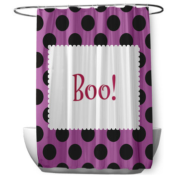 70"Wx73"L Halloween Boo Dots Shower Curtain, Orchid