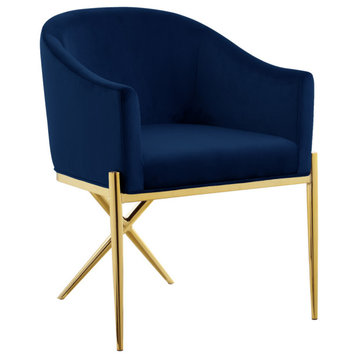 The Parker Dining Chair, Velvet, Navy, Gold Legs