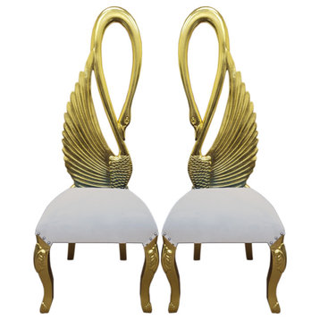 Infinity Gold Swan Chairs, Set of 2, White