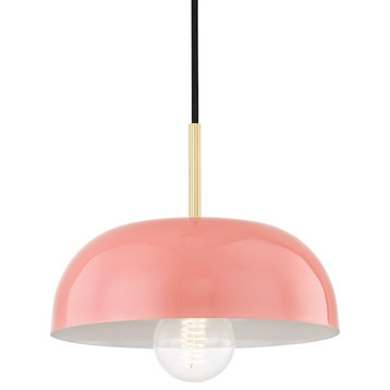 Mitzi by Hudson Valley Avery 1-Light Small Pendant, Aged Brass-Pink