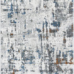 Tayse - Alan Contemporary Abstract Gray/Teal Runner Rug, 2.7'x10' - Grunge elements combine with soft colors to make a stunning high-low pile abstract area rug with a textural touch. Vacuum on high pile setting to remove debris taking care to avoid fraying the edges. Rotate periodically to extend the life of your investment.
