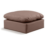 Meridian Furniture - Indulge Upholstered Modular Chair, Brown, Fiber Stuffed Vegan Leather, Ottoman - Experience ultimate comfort and style with our brown vegan leather Indulge Ottoman. The luxurious vegan leather will elevate the aesthetic of any room. This ottoman provides ample space for you to relax while its modular build offers the option of unlimited configurations. Whether you're looking to add a stylish element to your living room or a comfortable seating option to your bedroom, this ottoman is the perfect choice.