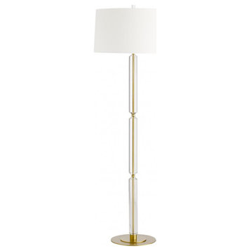 Gio Floor Lamp 1-Light Clear Crystal  Brass Off-White Linen Shade 67"H