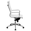 White Ribbed Leather Executive Swivel Office Chair, Knee-Tilt Control, Arms