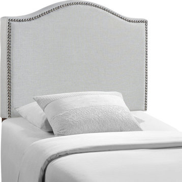 Modern Contemporary Twin Size Nailhead Upholstered Headboard, Gray Fabric