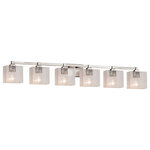 Justice Design Group - Regency 6-Light Bath Bar, Rectangle Shade, Brushed Nickel, Seeded, E26 - The Fusion Collection offers a selection of eight handcrafted artisan glass shades:  Almond, Caramel, Droplet, Mercury Glass, Opal (white), Rain, Ribbon, and Weave.  These beautiful artisan glass  nishes complement the clean designs of  Justice Design  xtures.
