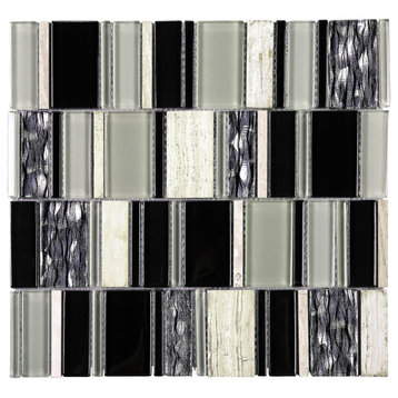 11.75"x12.6" Jace Mixed Mosaic Tile Sheet, Beige and Black