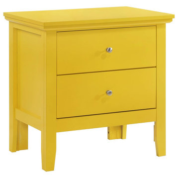 Modern Nightstand, English Dovetailed Drawers With Shiny Rounded Knobs, Yellow