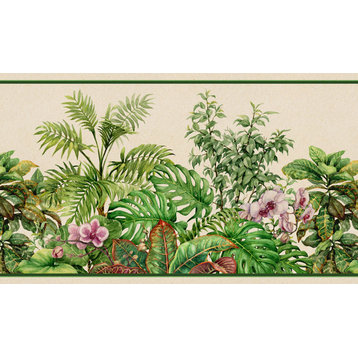 GB20040g8 Tropical Watercolor Peel and Stick Wallpaper Border 8in Height x 15ft