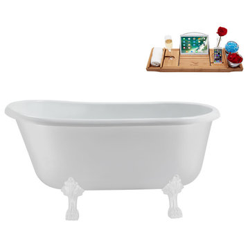 57'' Streamline N375WH-IN-BGM Soaking Clawfoot Tub and Tray with Internal Drain