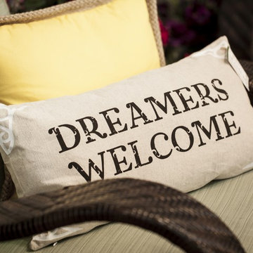 welcome home pillows,sunroom ideas,sunroom decor,family room ideas, family pillo