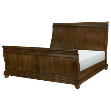 Coventry Queen Sleigh Bed, Classic Cherry Finish Wood