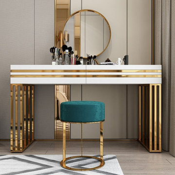 $799.99 47" White Vanity Table Set White Dressing Table with 2-Drawers & Mirror
