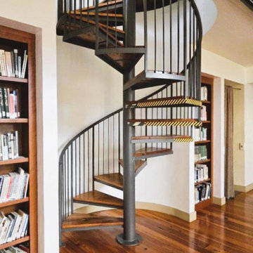 Rustic Elegance: A Spiral Stairway for Home Office