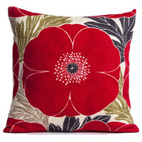 Red poppy pillow cover, Designer pillow cover,  Harlequin fabric, 16x16