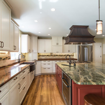 Red Dragon Granite + Rainforest Green Granite + Copper Fixtures