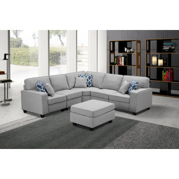 Sonoma 6Pc Modular Sectional Sofa Ottoman, Light Gray Linen