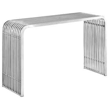 Modern Contemporary Urban Mid Century Living Console Entry Table, Silver, Metal