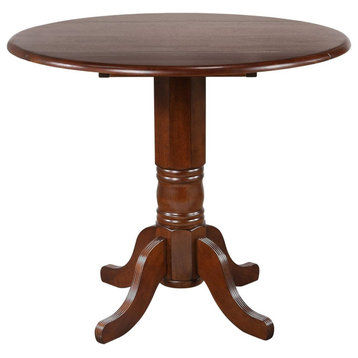 Traditional Dining Table, Pedestal Base and Round Top With Drop Leaves, Chesnut