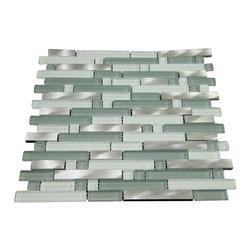 Glossy Green and White & Silver Aliminum Authentic Glass Mosaic Tiles Collection - Home Accessories & Decor