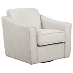 OSP Home Furnishings - Cassie Assembled Swivel Arm Chair, Cement Fabric - With perfect proportions and a crisp tailored design our classic, swivel arm chair will feel at home in any living room, or family room setting. Situate as a pair, and create the perfect reading nook. Ideal for television viewing and conversation thanks to its smooth swivel motion, allowing smart and easy 360� rotation. Thick cushions detailed in attractive piping and 100% easy-care polyester fabric will keep these chairs looking beautiful for years to come. Arrives fully assembled.