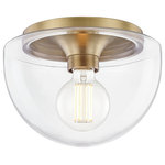 Mitzi by Hudson Valley Lighting - Grace 1-Light 10" Flush Mount, Aged Brass - A series of flush mounts exploring the contrast between handcrafted glass and smoothly machined metal, Grace comes in a variety of shapes. Which one best suits your space?