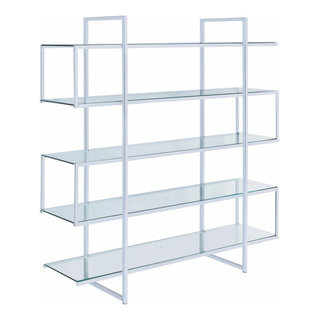 Benzara BM242029 Bookcase 5 Tempered Glass Shelves Electroplated