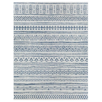 Indoor/Outdoor Area Rug, Tribal Geometric Pattern, Blue-Navy/7'10" Square