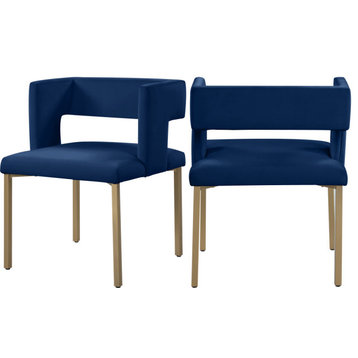 The Verve Dining Chair, Navy and Brushed Gold, Velvet and Iron (Set of 2)