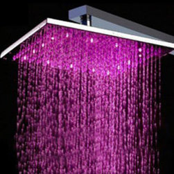Contemporary Square Chrome Faint LED Light Brass Shower Head - T325 - Showerheads And Body Sprays