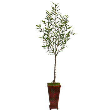 69" Olive Artificial Tree, Decorative Planter