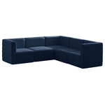 Meridian Furniture - Quincy Velvet Upholstered 5-Piece L-Shaped Modular Sectional, Navy - Show them all that less is more with the minimalist look of this Quincy velvet cloud-like comfort modular sectional. This elegant chair features a simple design that's all about comfort and modern style. The soft navy velvet upholstery is sleek to the touch, and the back of the unit features deep horizontal channel tufting for a look that wows. Because this is a modular seating option, you can pair it easily with other items in the Quincy collection to create a look you love. Latches underneath make it easy to mix and match items from the collection.