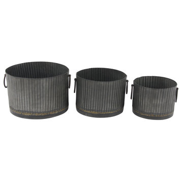 Set of 3 Industrial 10, 12, and 15" Round Corrugated Iron Planters