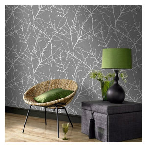 Waverly Wallpaper Mandarin Prose Oriental Asian Toile Innocence Charcoal Silver Wallpaper
