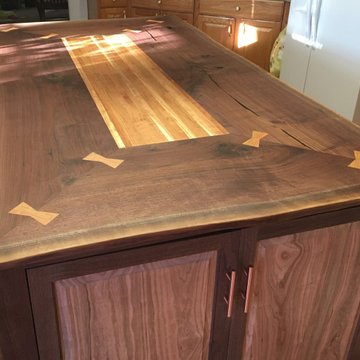 Walnut and Cherry Kitchen Island with Matching Pot Rack