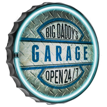Big Daddy's Garage Bottle Cap LED Light Up Sign